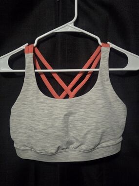 Lululemon Athletica Gray Energy Sports Bra with  Coral Crossback Straps